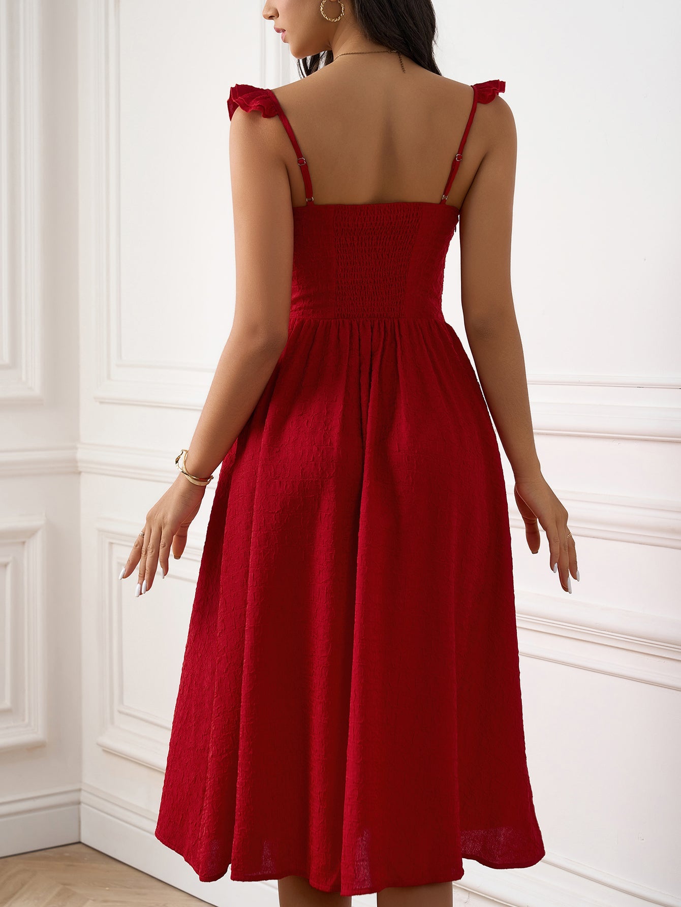Solid Backless Ruched Slip Mini Dress