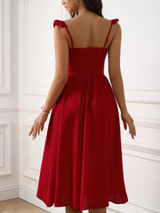 Solid Backless Ruched Slip Mini Dress