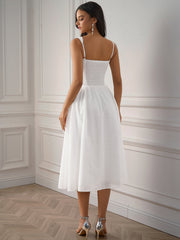 Sexy Solid Backless Ruched Slip Midi Dress