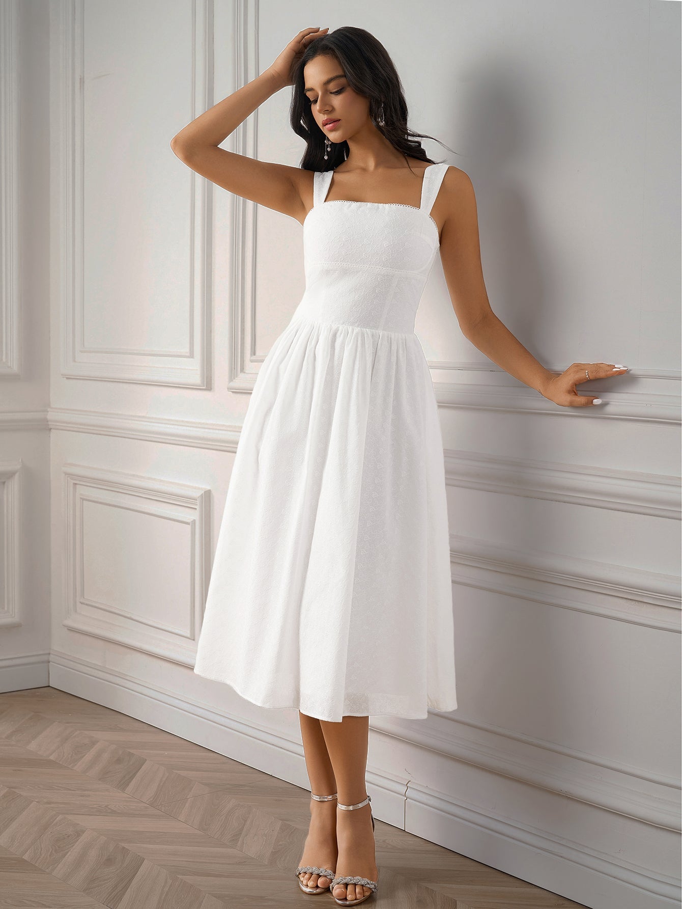 Sexy Solid Backless Ruched Slip Midi Dress