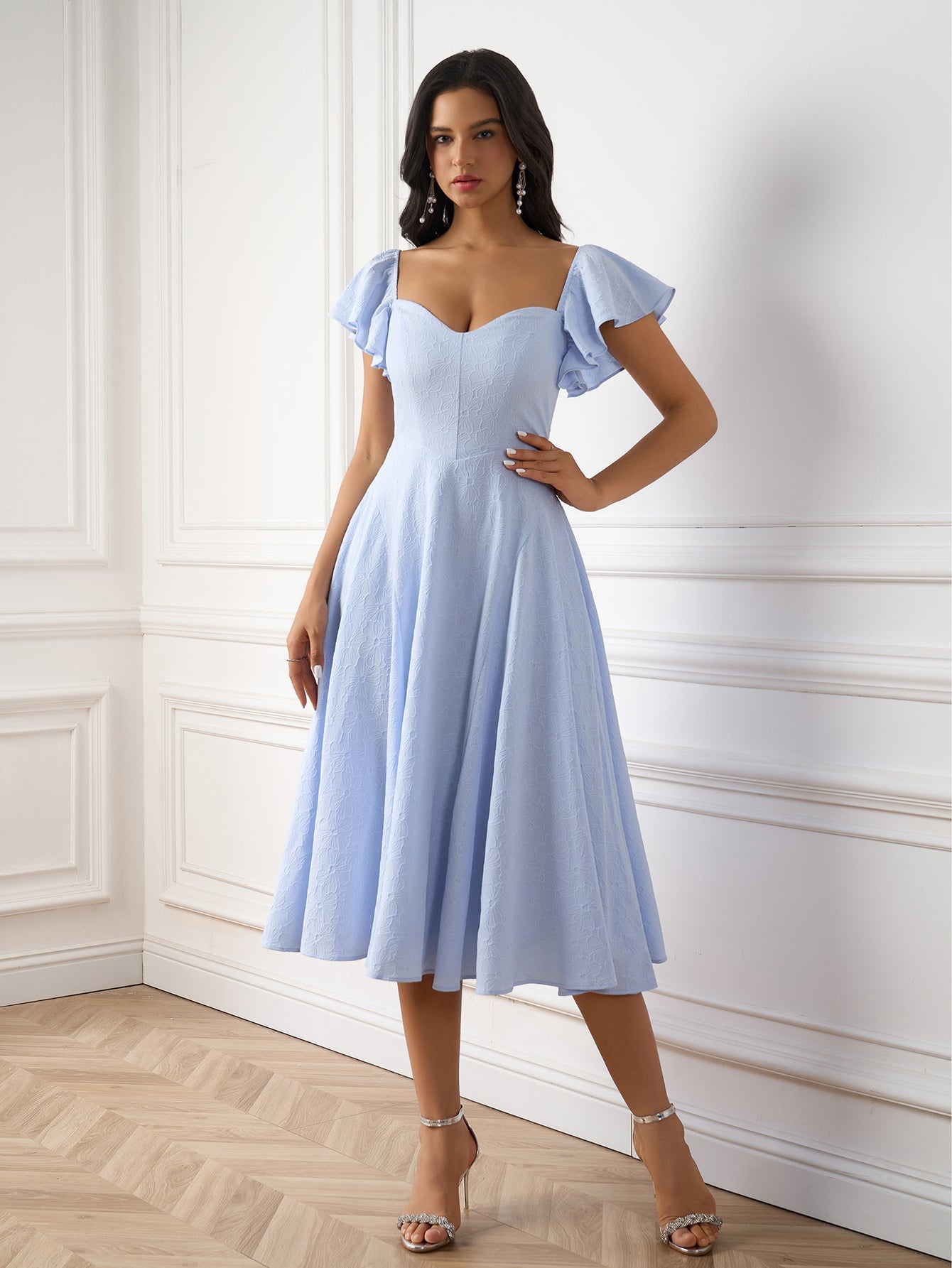 Sexy Square-Neck Solid Ruched Slim Midi Dress