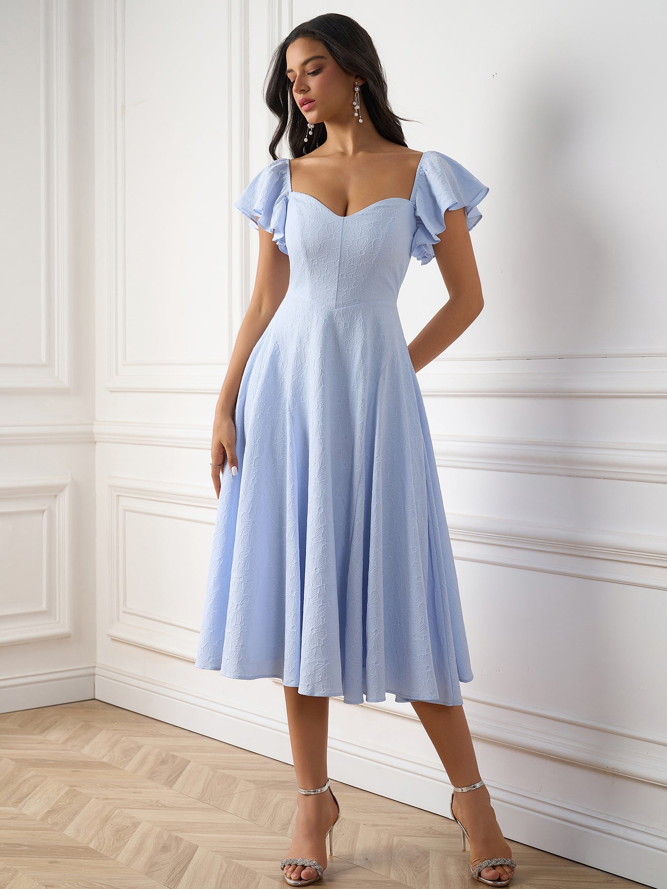 Sexy Square-Neck Solid Ruched Slim Midi Dress
