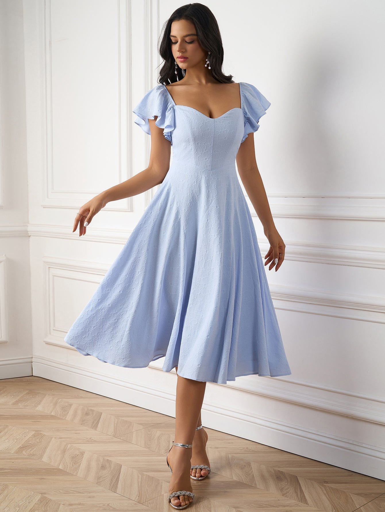 Sexy Square-Neck Solid Ruched Slim Midi Dress
