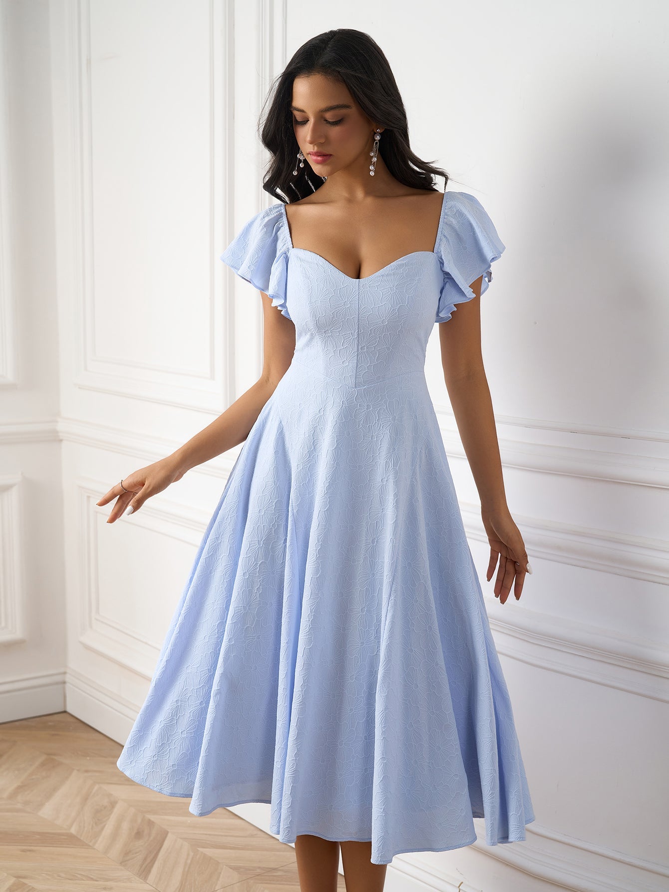 Sexy Square-Neck Solid Ruched Slim Midi Dress