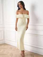 Knitted Off-Shoulder Ruched Bodycon Maxi Dress