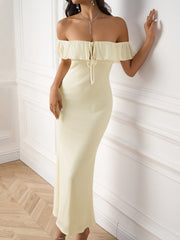 Knitted Off-Shoulder Ruched Bodycon Maxi Dress
