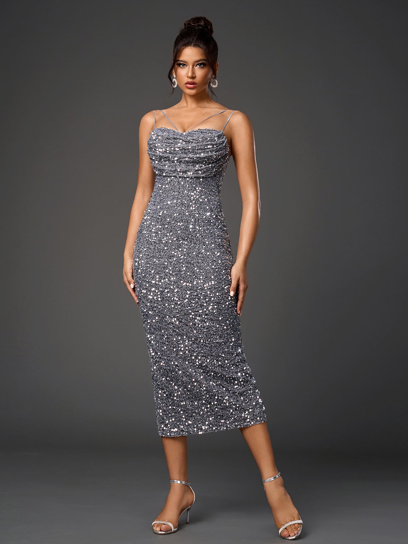 Sparkly Sleeveless Backless Bodycon Midi Dress