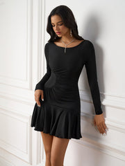 Sexy Solid Long Sleeve Ruched Mini Dress