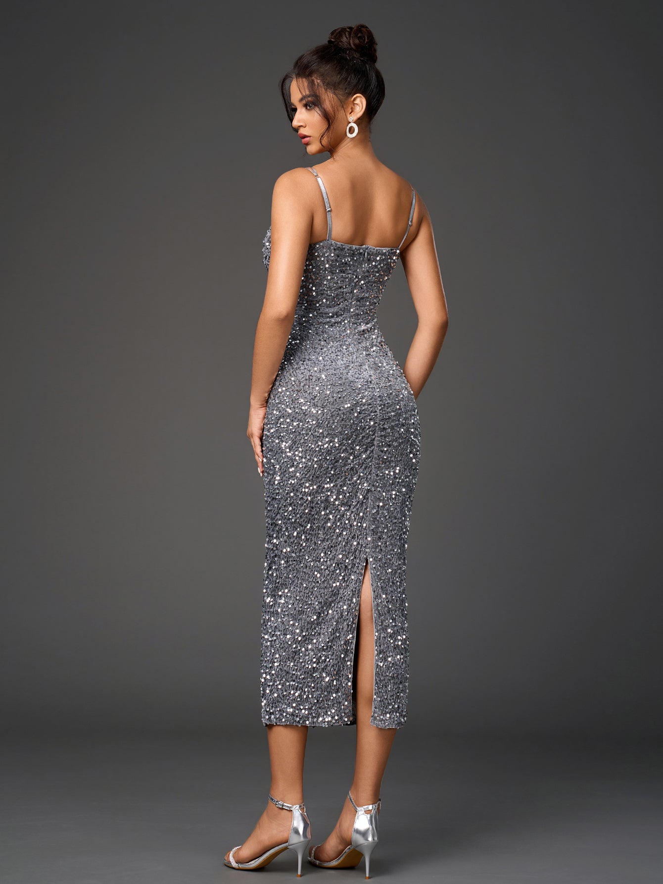 Sparkly Sleeveless Backless Bodycon Midi Dress