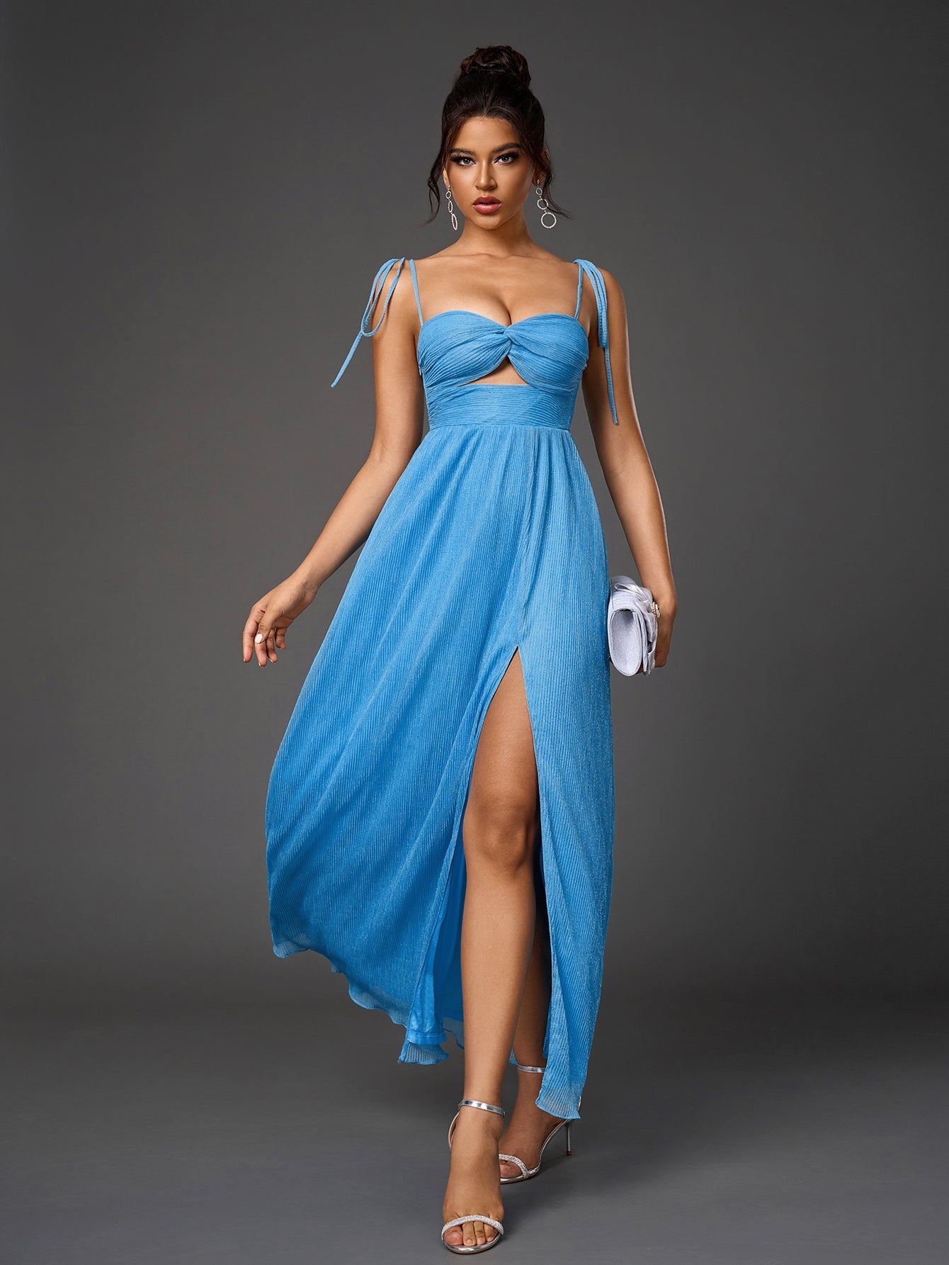 Golden Glow Twisted Bodice Pleated Maxi Dress