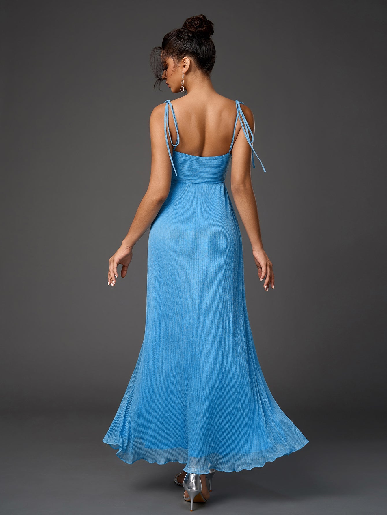 Golden Glow Twisted Bodice Pleated Maxi Dress