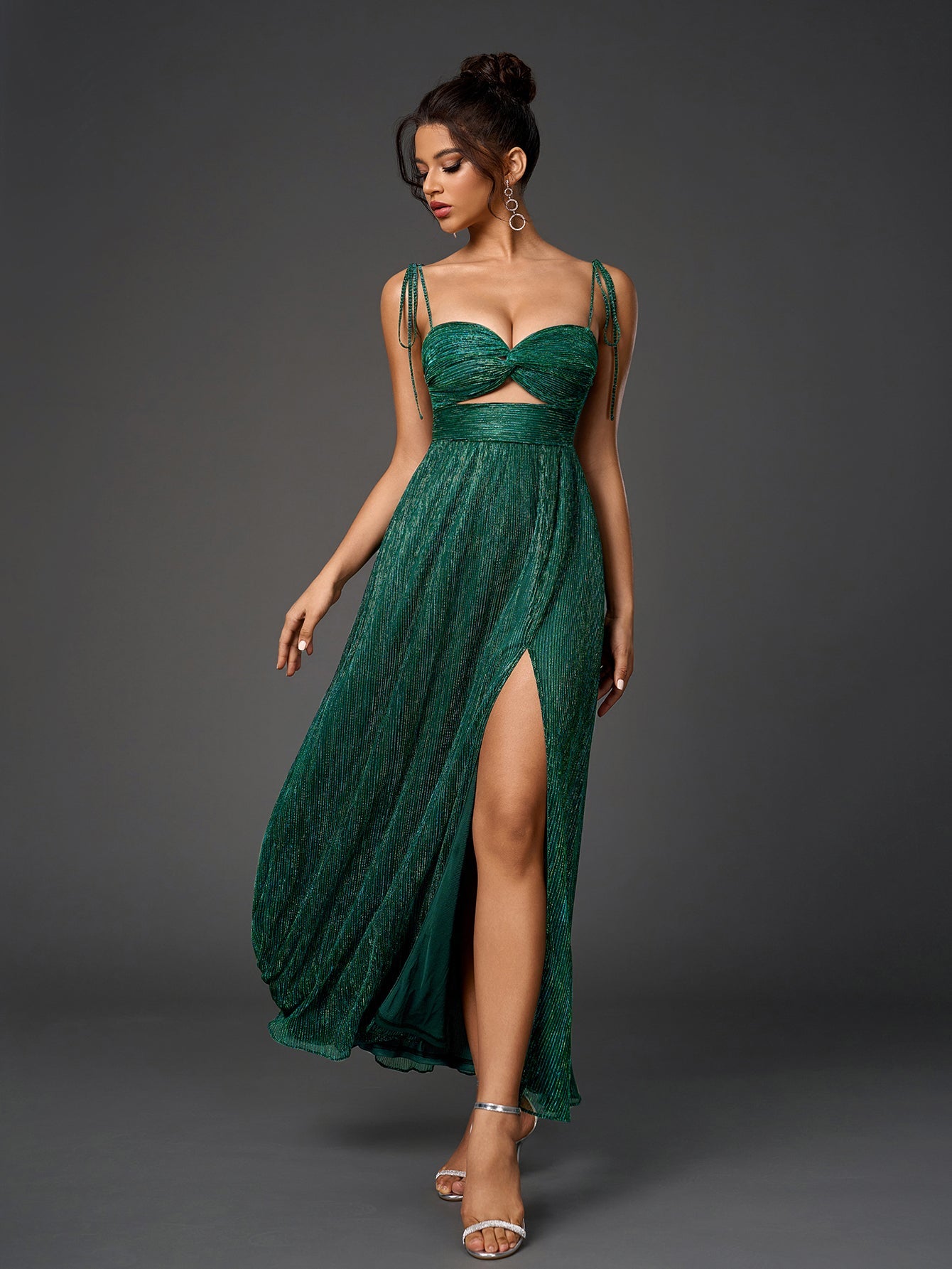 Golden Glow Twisted Bodice Pleated Maxi Dress