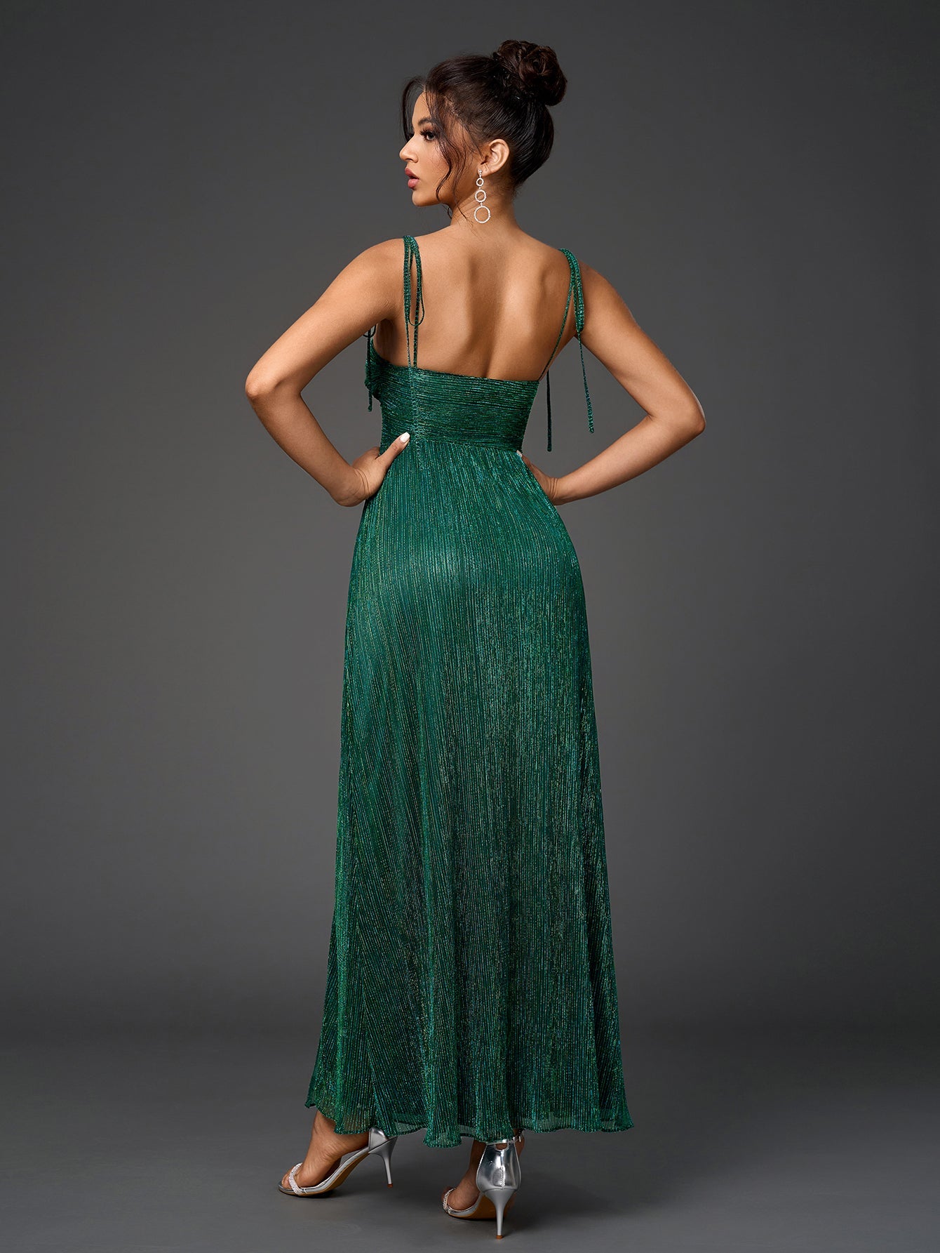 Golden Glow Twisted Bodice Pleated Maxi Dress
