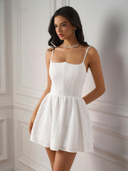 Elegant Solid Ruched Backless Slip Mini Dress
