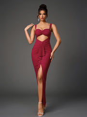 Sparkly Sleeveless Backless Cut-Out Ruched Bodycon Dress