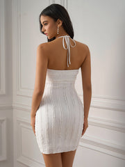 Solid Knit Halter Neck Backless Bodycon Mini dress