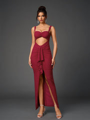 Sparkly Sleeveless Backless Cut-Out Ruched Bodycon Dress
