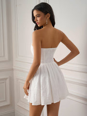 Elegant Solid Bandeau Ruched Backless Mini Dress