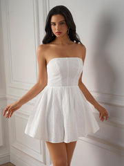 Elegant Solid Bandeau Ruched Backless Mini Dress