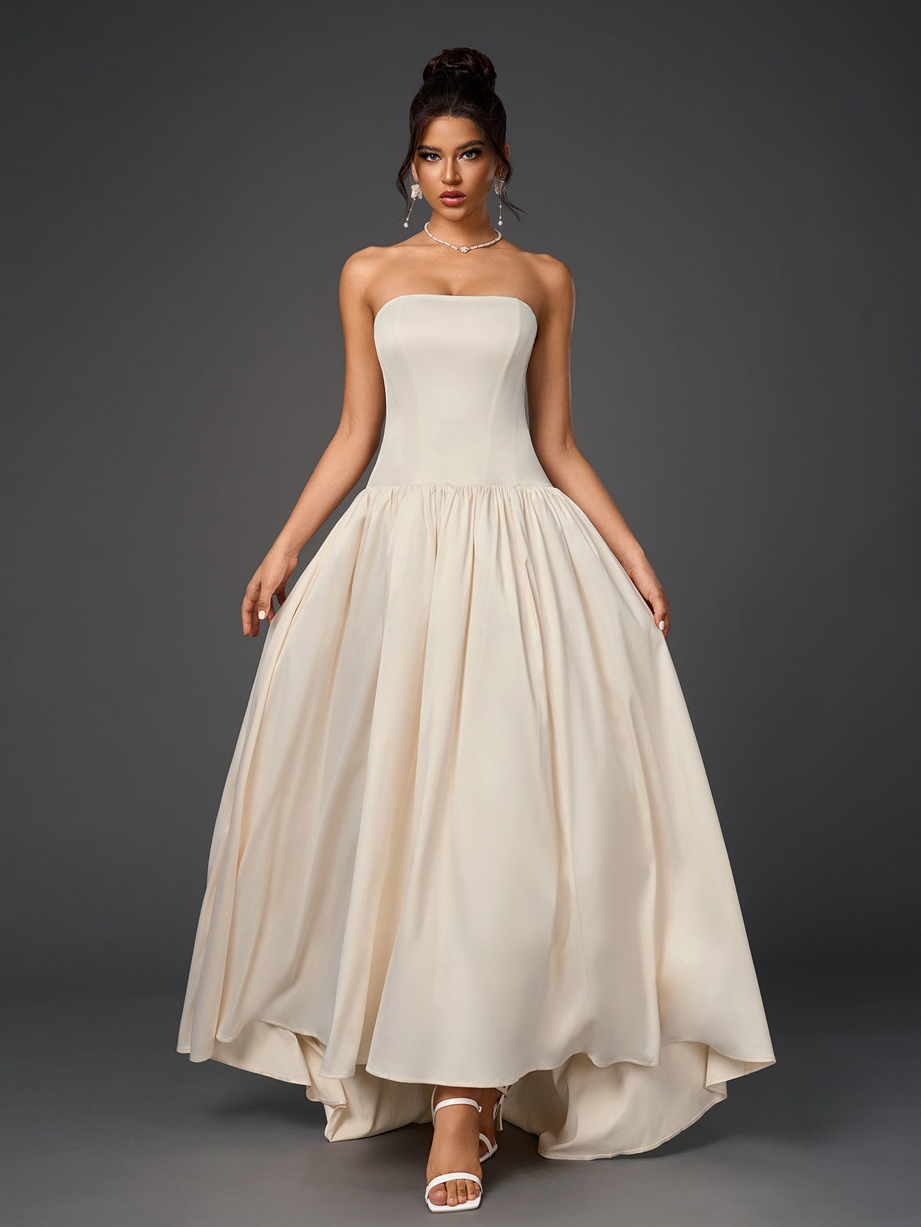 Solid Sleeveless Off-Shoulder Strapless Slim Ruched Maxi Dress