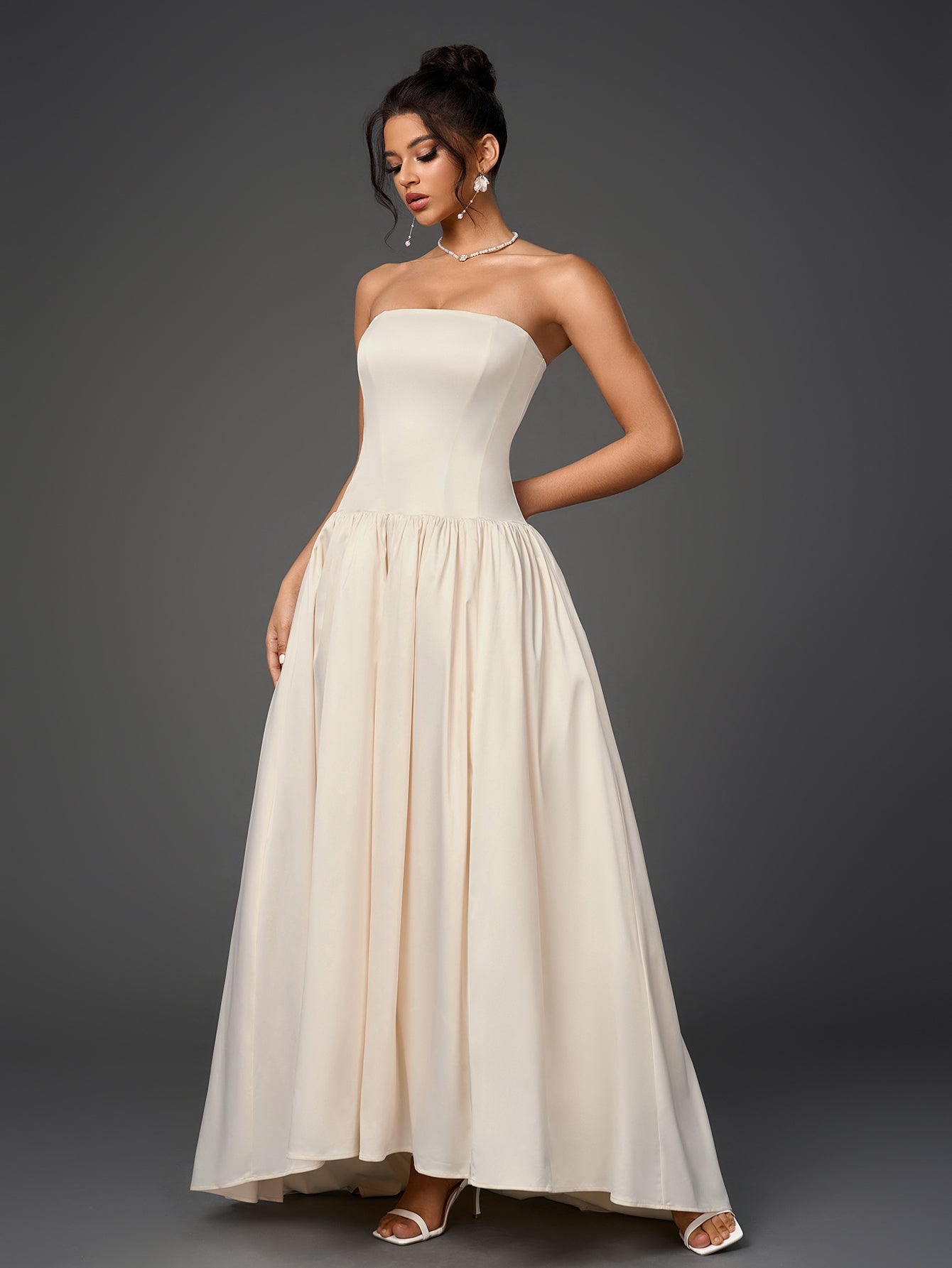Solid Sleeveless Off-Shoulder Strapless Slim Ruched Maxi Dress