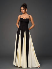 French Black and White Contrast Sleeveless Backless Slim Slip Dress