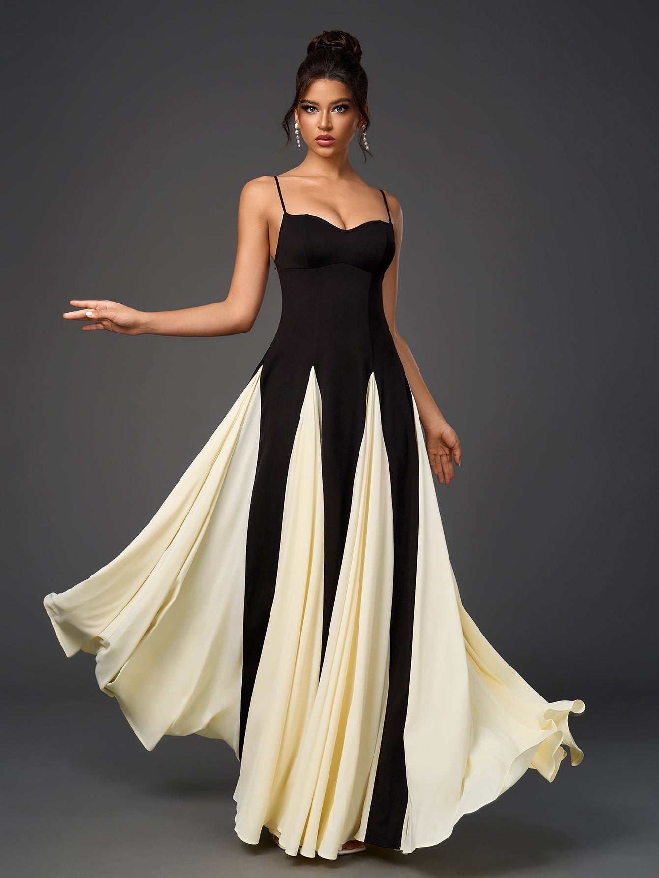 French Black and White Contrast Sleeveless Backless Slim Slip Dress
