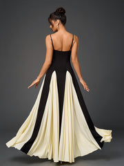 French Black and White Contrast Sleeveless Backless Slim Slip Dress