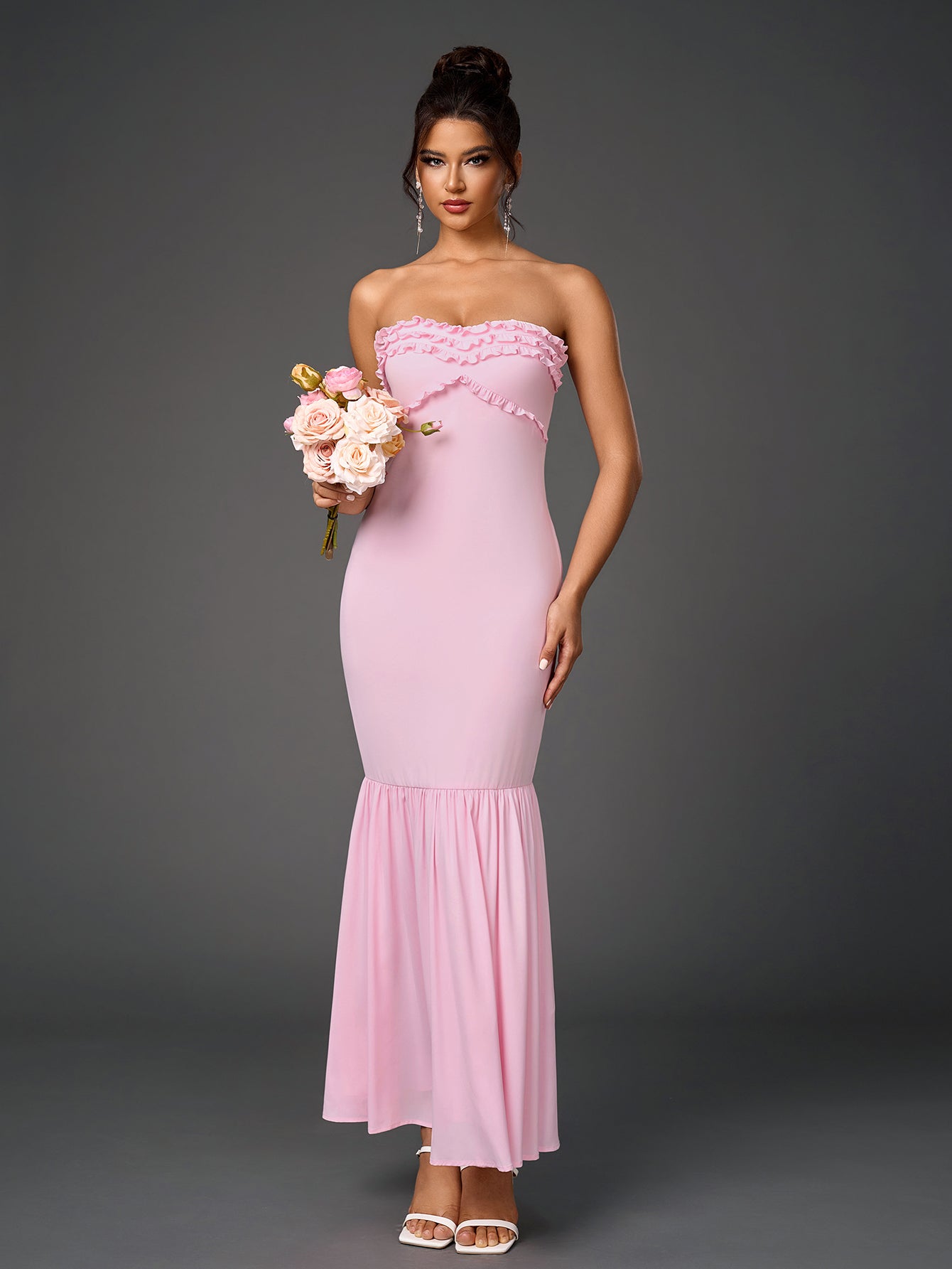 Sexy Off-Shoulder Backless Ruched Bodycon Fishtail Maxi Dress