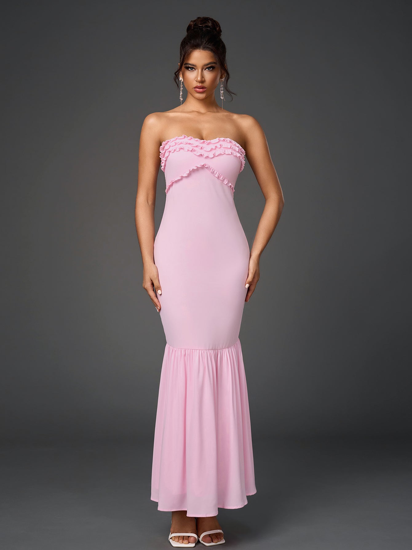 Sexy Off-Shoulder Backless Ruched Bodycon Fishtail Maxi Dress
