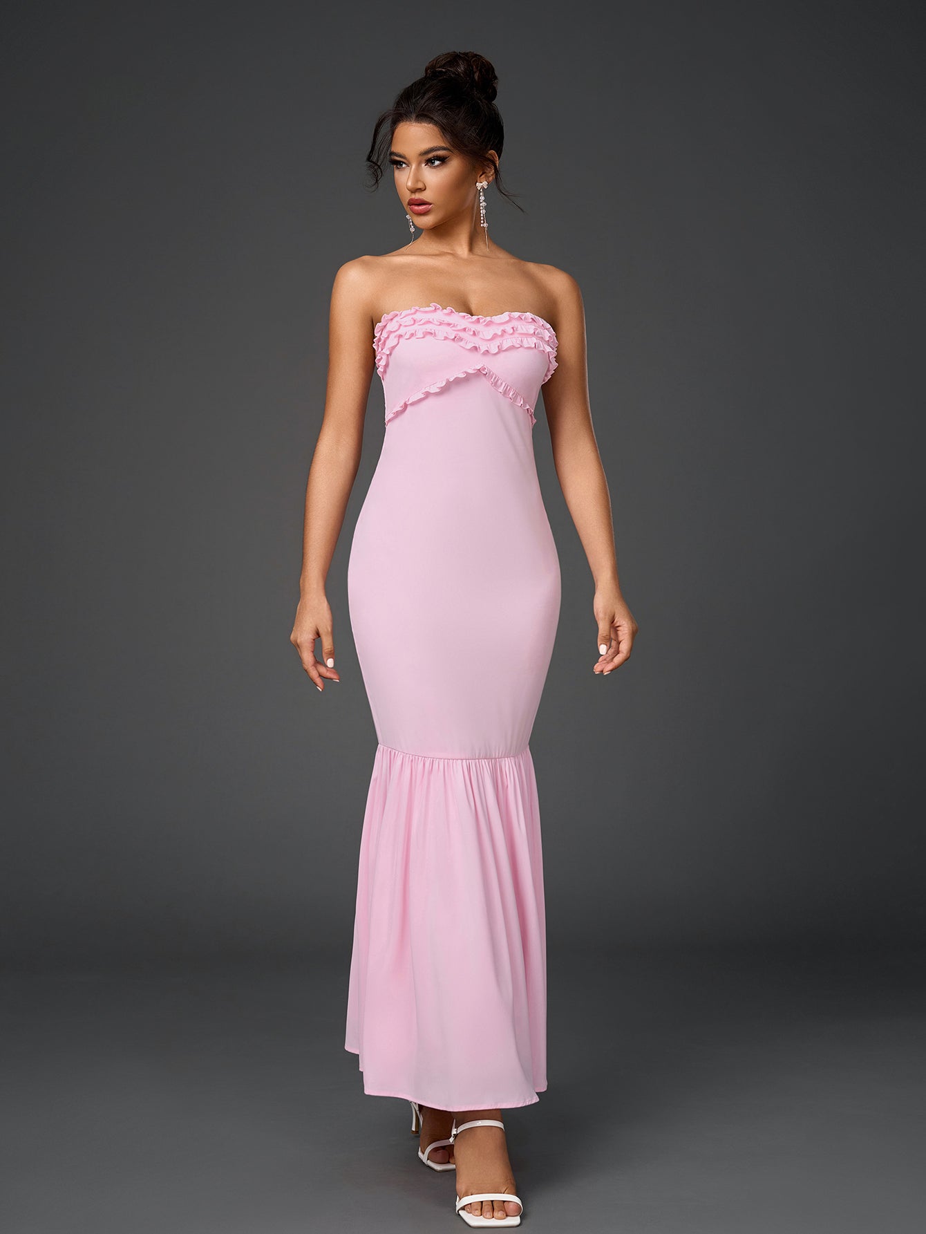 Sexy Off-Shoulder Backless Ruched Bodycon Fishtail Maxi Dress