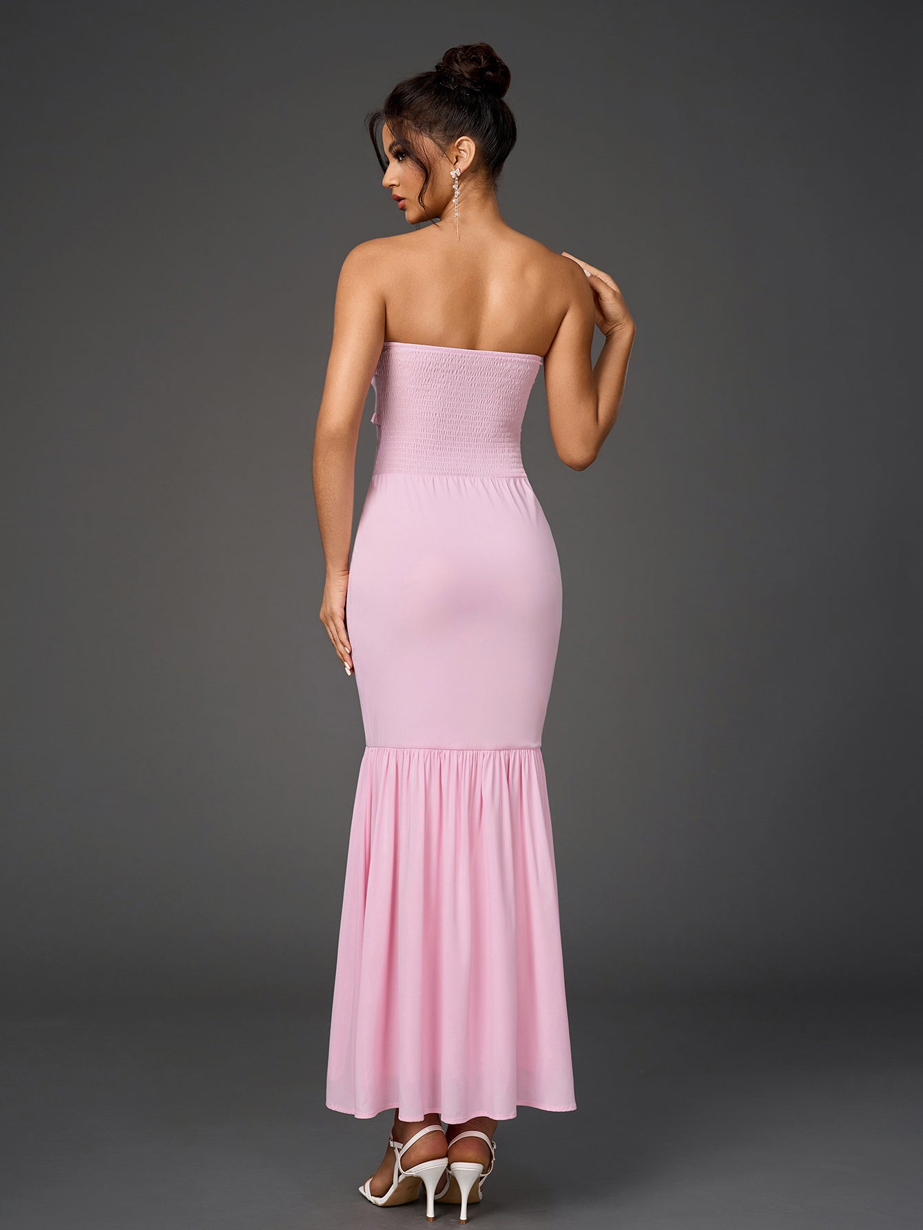 Sexy Off-Shoulder Backless Ruched Bodycon Fishtail Maxi Dress