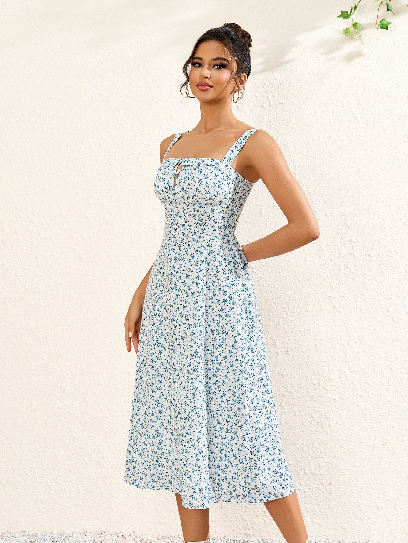 Sleek Sleeveless Backless Printed Ruched Midi Dress