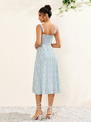 Sleek Sleeveless Backless Printed Ruched Midi Dress