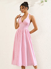 Sexy Halter Neck Sleeveless Backless Ruched Midi Dress
