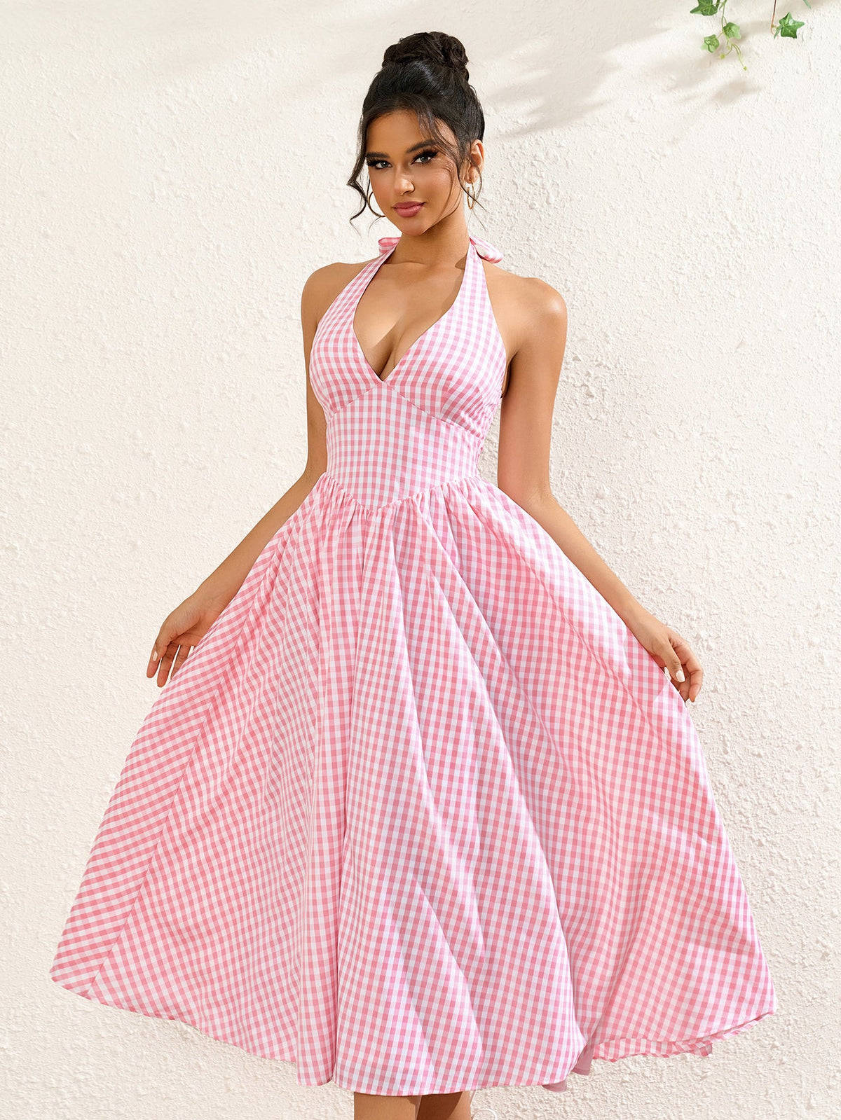 Sexy Halter Neck Sleeveless Backless Ruched Midi Dress