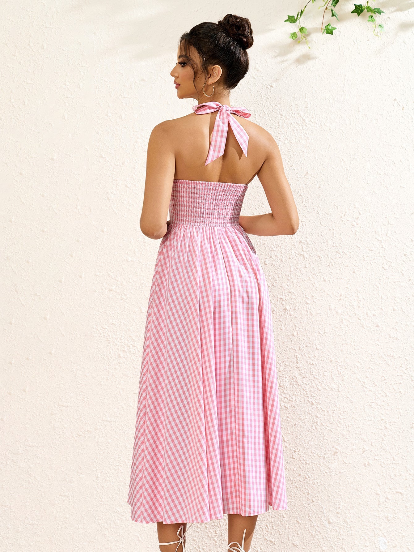 Sexy Halter Neck Sleeveless Backless Ruched Midi Dress