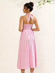 Sexy Halter Neck Sleeveless Backless Ruched Midi Dress