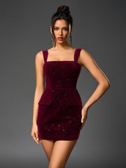 Sexy Square Neckline Sleeveless Backless Corset Slim Sparkly Mini Dress