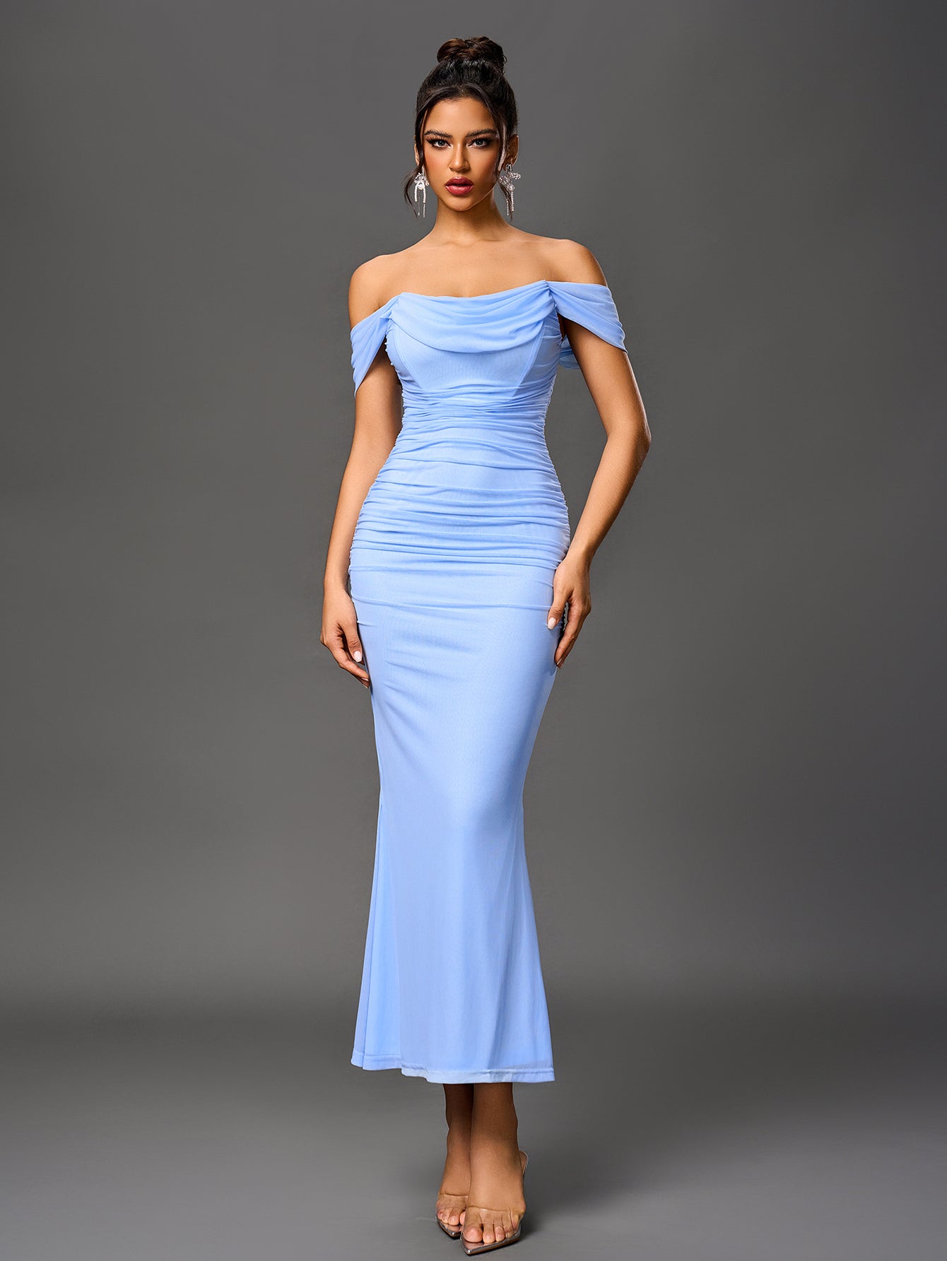 Sexy Off-Shoulder Mesh Bandeau Bodycon Maxi Dress