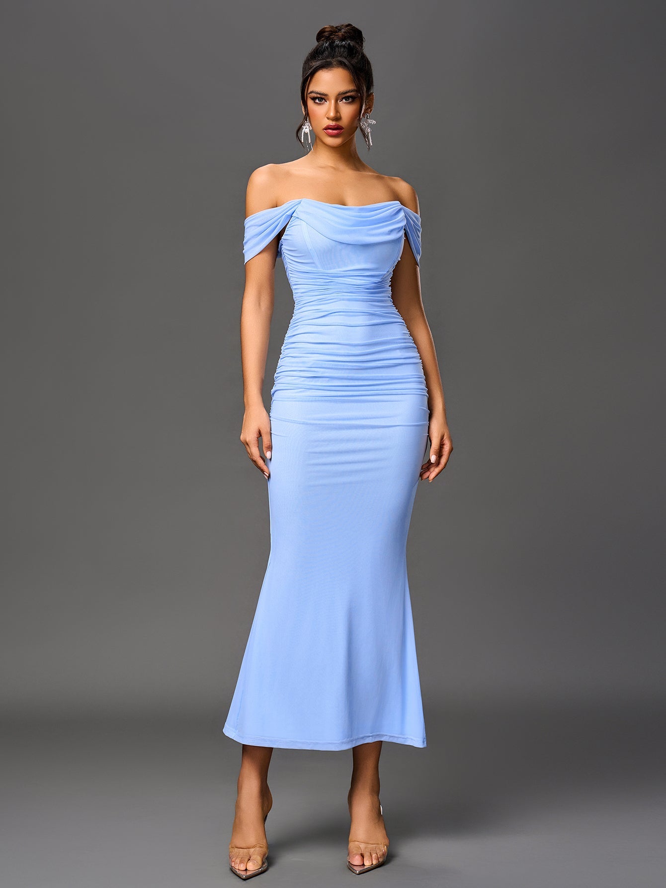 Sexy Off-Shoulder Mesh Bandeau Bodycon Maxi Dress