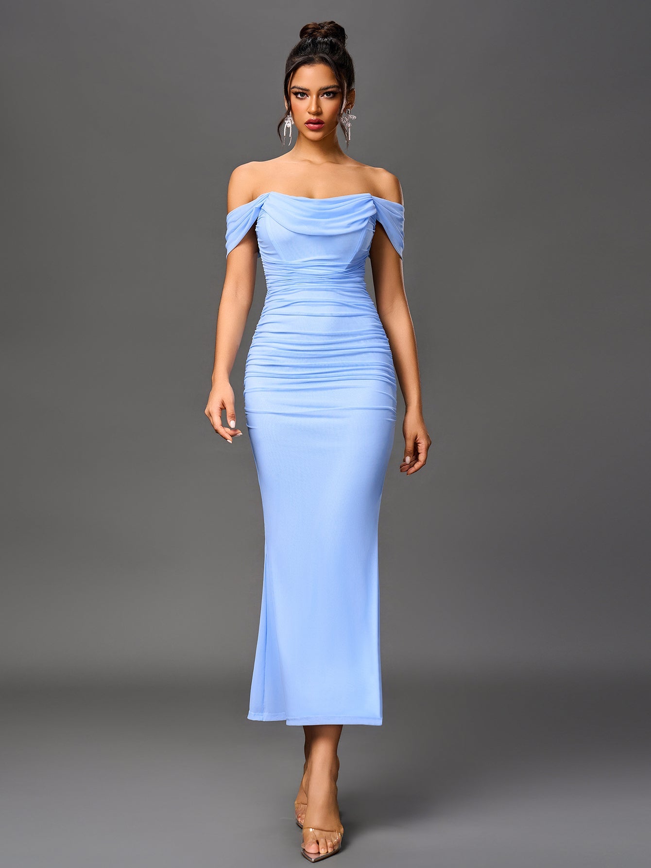Sexy Off-Shoulder Mesh Bandeau Bodycon Maxi Dress