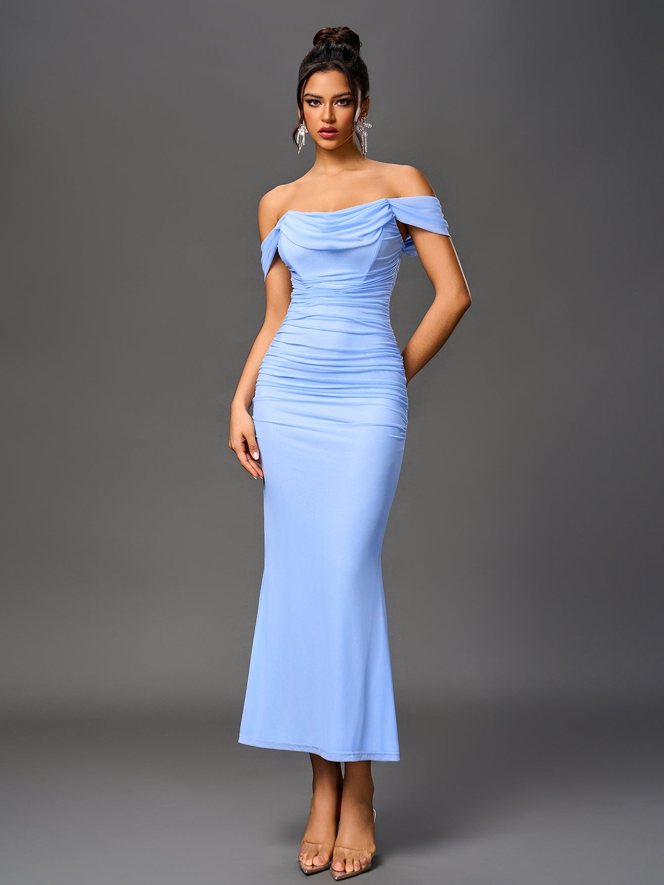 Sexy Off-Shoulder Mesh Bandeau Bodycon Maxi Dress
