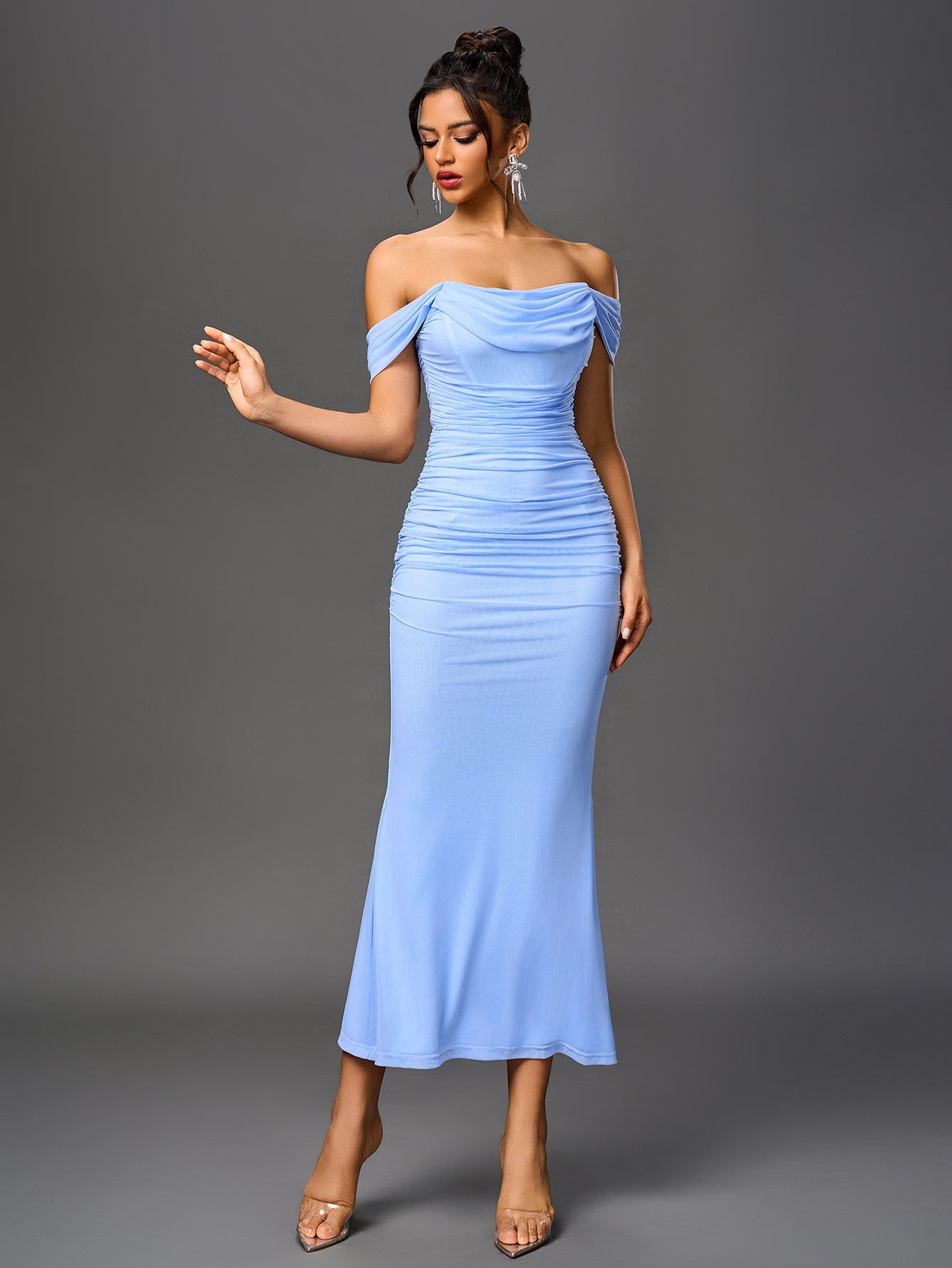 Sexy Off-Shoulder Mesh Bandeau Bodycon Maxi Dress