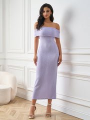 Elegant Solid Knitted Off-Shoulder Bodycon Maxi Dress