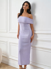 Elegant Solid Knitted Off-Shoulder Bodycon Maxi Dress