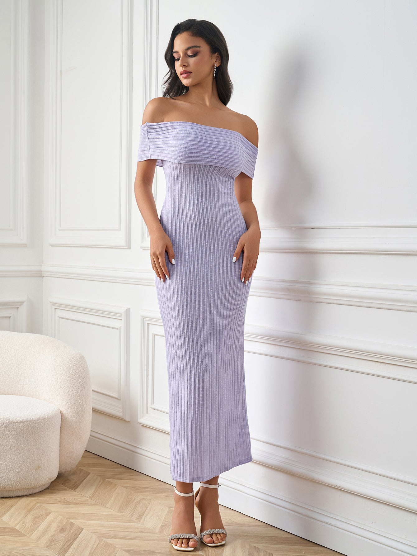 Elegant Solid Knitted Off-Shoulder Bodycon Maxi Dress