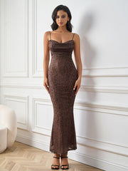 Mesh Printed Ruched Strap Bodycon Dress