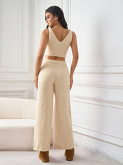 Solid V-Neck Top And Pants Set