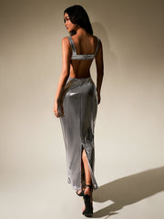 Sexy Sleeveless Backless Ruched Bodycon Strap Maxi Dress